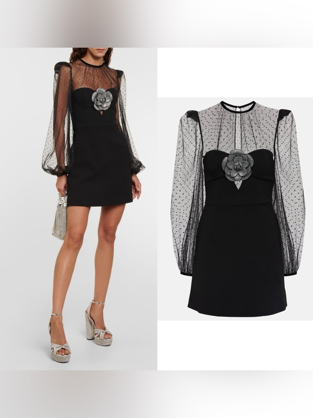 NEW Rebecca Vallance Yvonne Flower Mesh Polka dot Mini Dress
